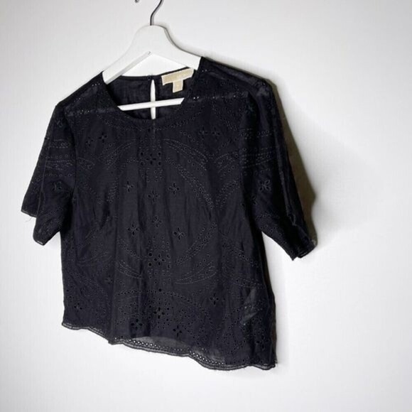 MICHAEL KORS Eyelet Crop Black Top  - Picture 3 of 8